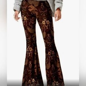 FREE PEOPLE MAURA PRINTED VELVET FLARE PANT BROWN SIZE SMALL